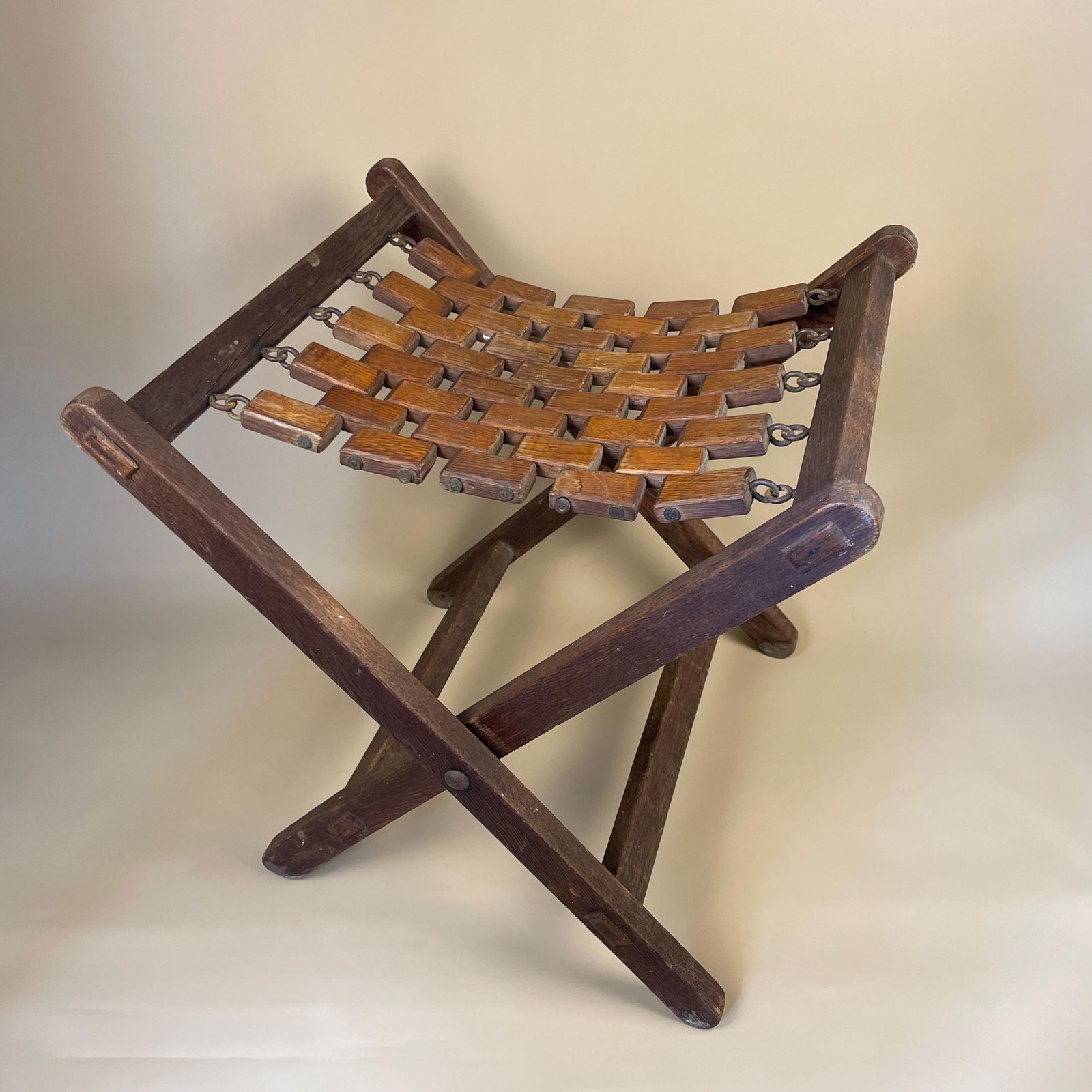 Vintage Fold Down Stool Seat Wood & Metal Portable Event Seat Brown Retro Camping Festival Garden Farmhouse Cottage