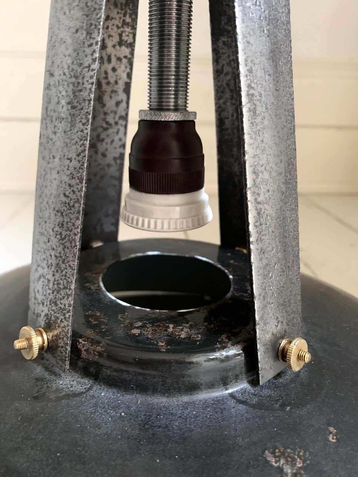 photo vintage Vintage French Black Enamel Industrial Light Shade With Great Patina