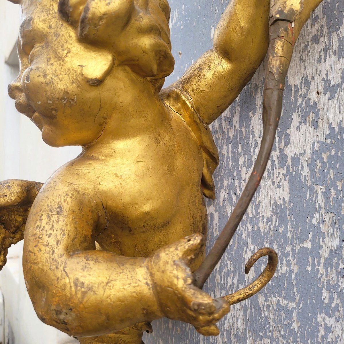Putto Carved In Gilded Wood, Italy, 18th Century photo vintage