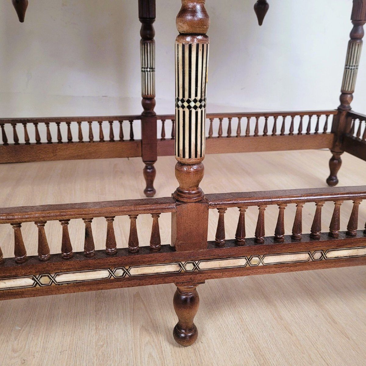 Oriental Center Table In Wood, Mother Of Pearl And Bone Marquetry, 20th Century photo for sale