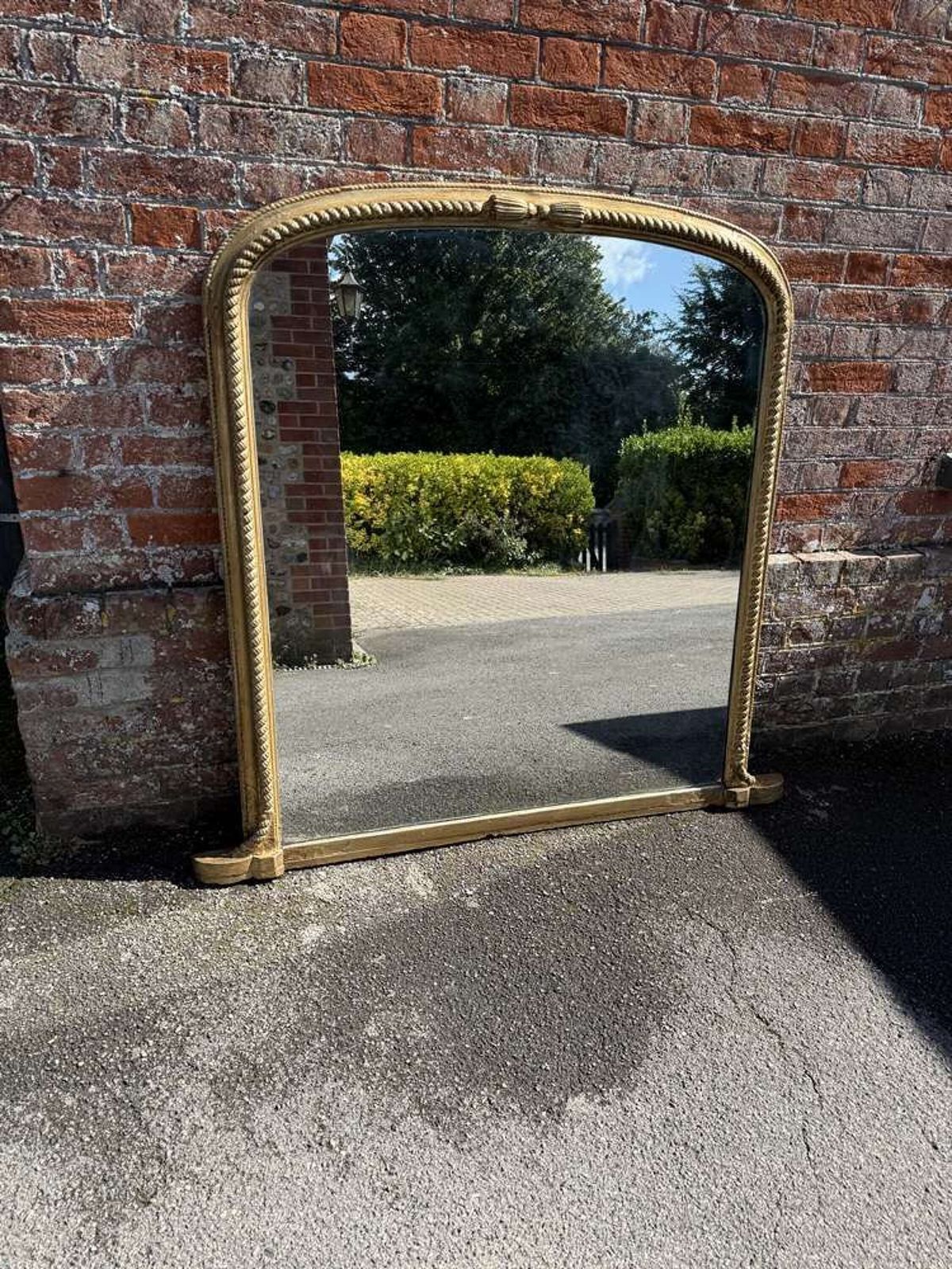 An Exceptional Large Antique 19th Century Carved Wood Gilt Arched Top Rope Twist Fr