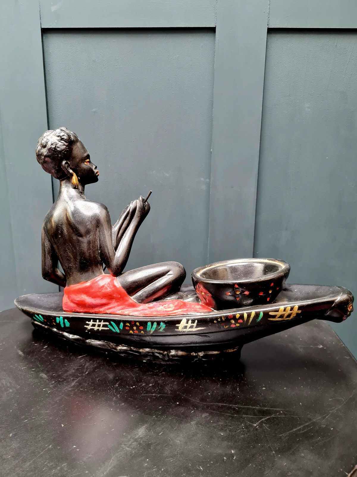 Early 20th Century French Art Deco Style Chalkware Sculpture "Lady In Canoe" photo for sale