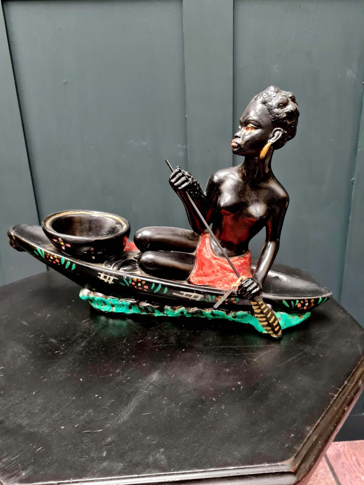 Early 20th Century French Art Deco Style Chalkware Sculpture "Lady In Canoe" photo 115.0