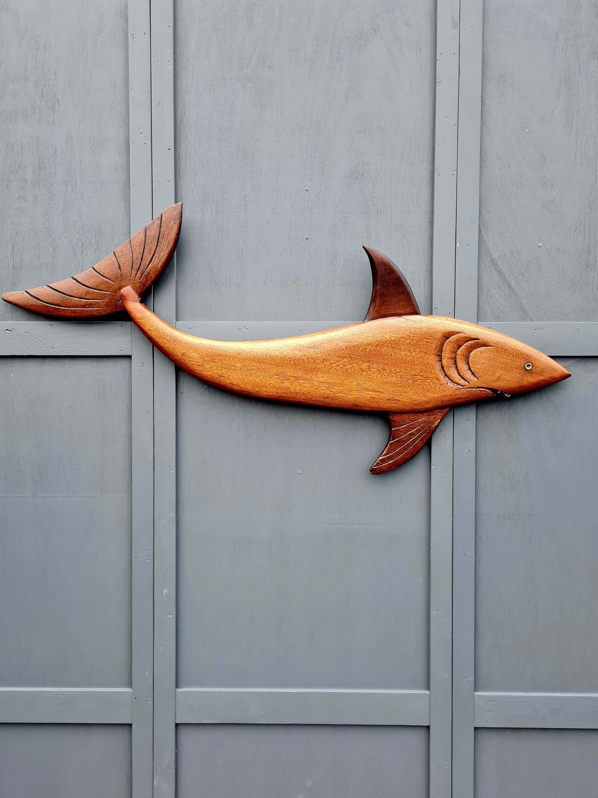 Early 20th Century Carved Mahogany Shark Wall Hanging photo furniture