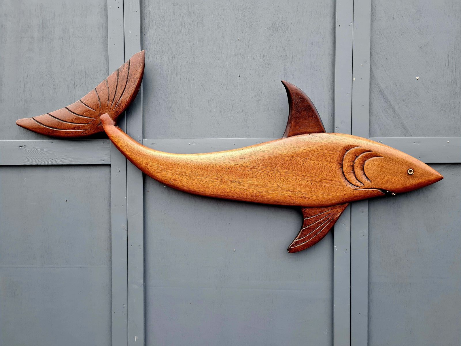 Early 20th Century Carved Mahogany Shark Wall Hanging photo for sale