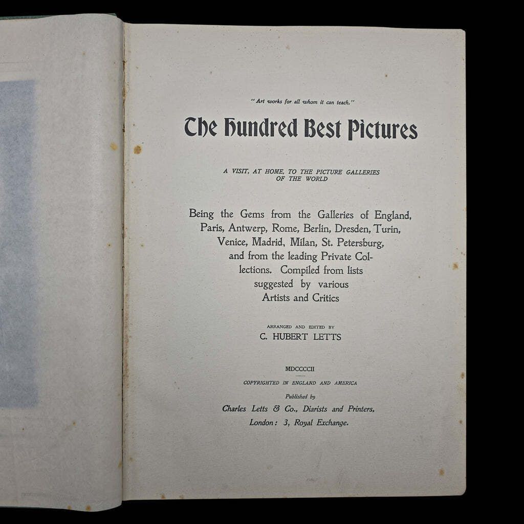 Antique Art Book, The Hundred Best Pictures, Hardcover, Illustrated, Edwardian photo Home Decor