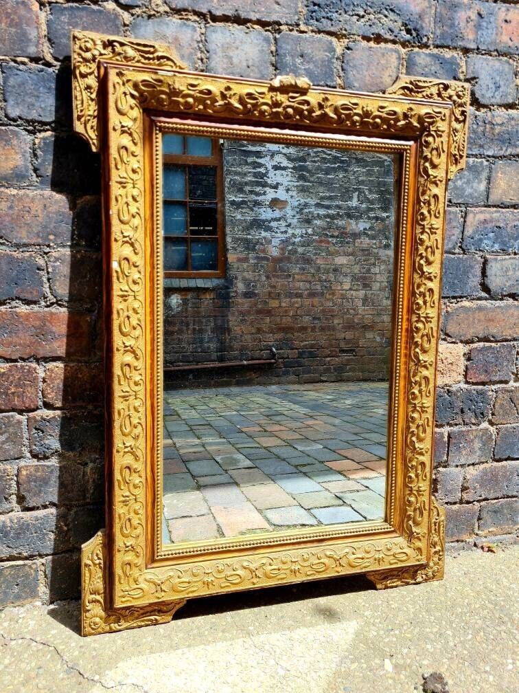 Antique French Baroque Style Heavily Distressed Wall Mirror photo furniture