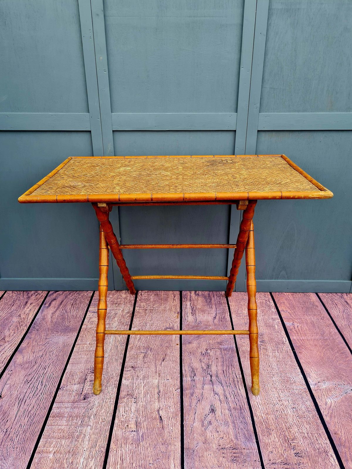 Early 20th Century French Fruitwood Faux Bamboo Folding Table photo vinterior