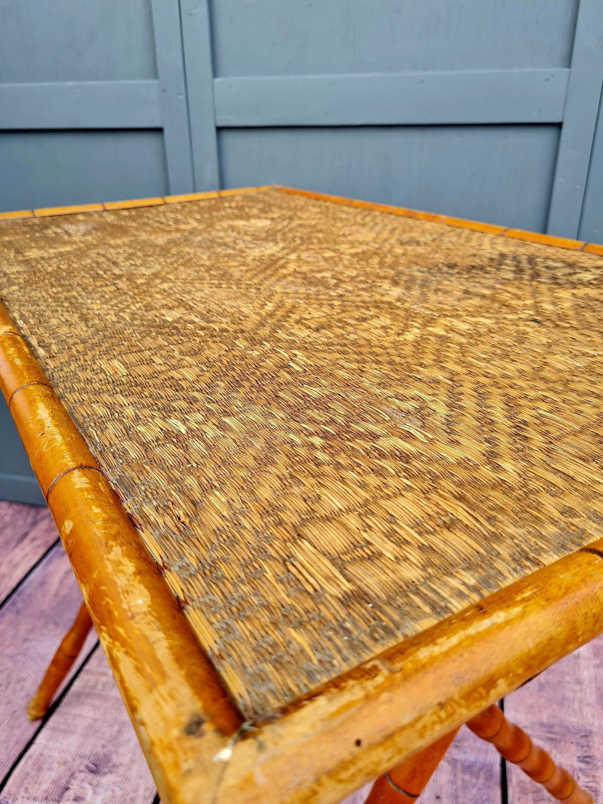 Early 20th Century French Fruitwood Faux Bamboo Folding Table photo vintage