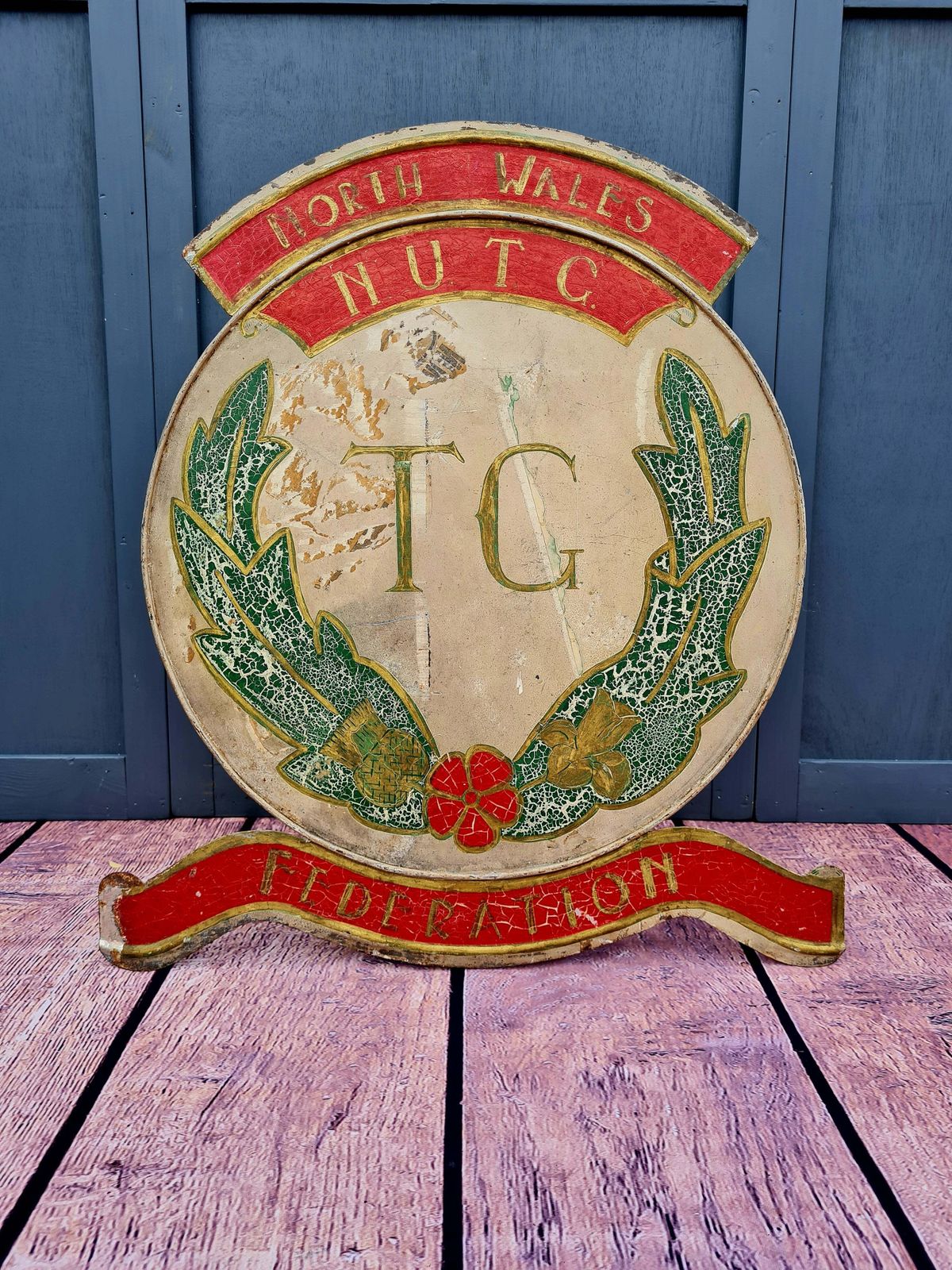 Early 20th Century Hand Painted Crest   Sign "Nutg" National Union Tradeswomens Guild"