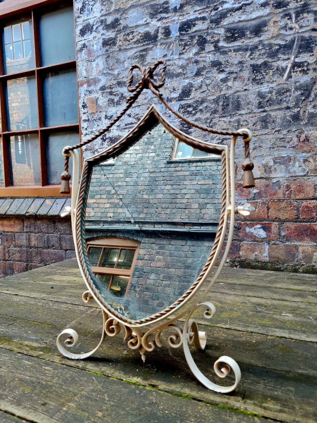 Antique Early 20th Century Wrought Iron Vanity Mirror   Table Top Mirror photo for sale