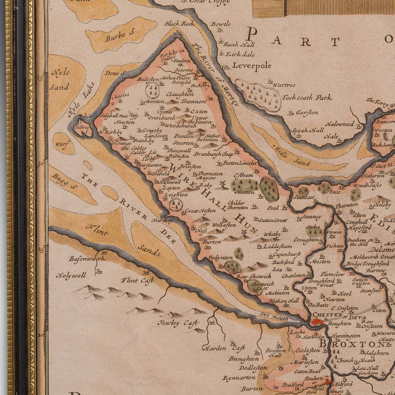 Antique County Map, Cheshire, English, Framed Cartography, Robert Morden, 18th.C photo vinterior