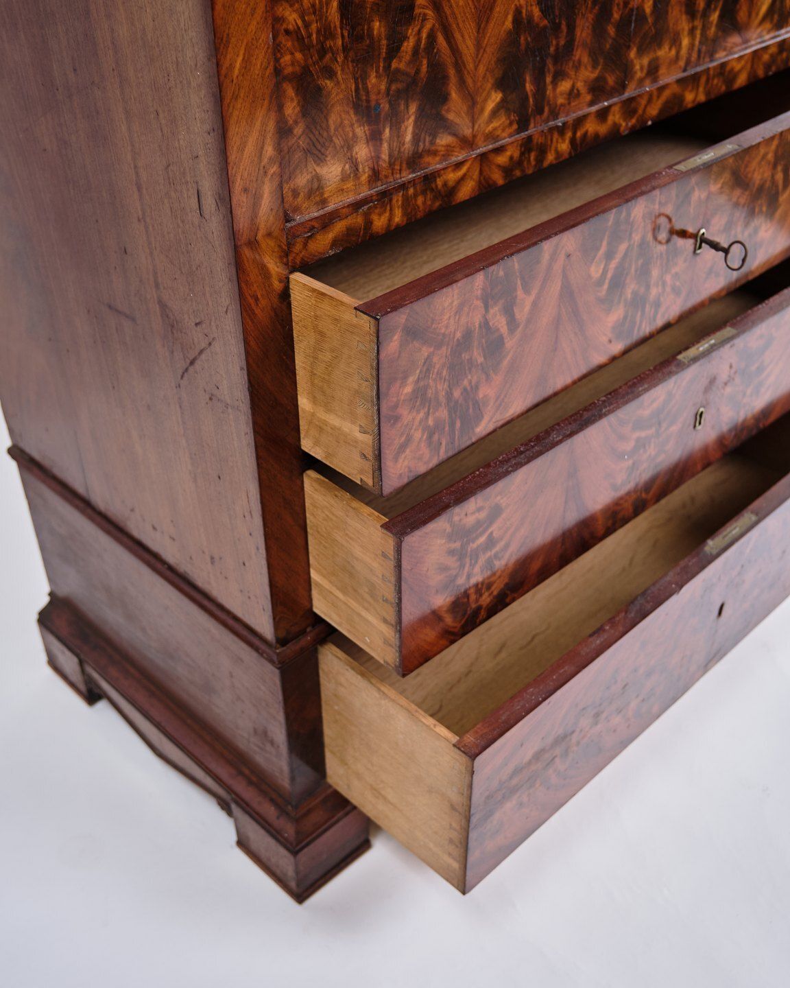 Secretary – Mahogany – Intarsia & Flame Structure – 4 Drawers – 1840s photo vintage