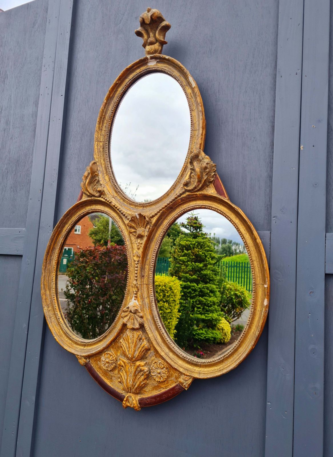 18th Century French Loui XVI Style Gilt Triple Plated Wall Mirror photo vinterior