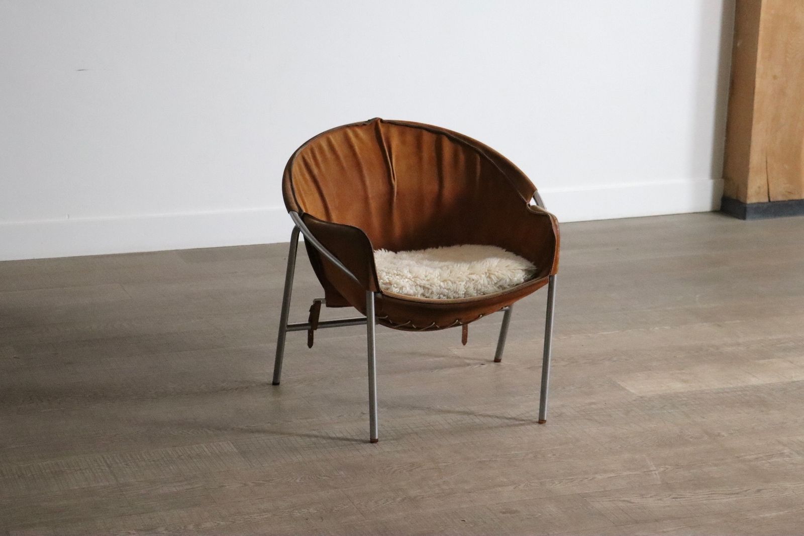 Erik Ole Jørgensen For Bovirke Easy Chair In Cognac Suede And Metal, Denmark, 1953 photo vintage