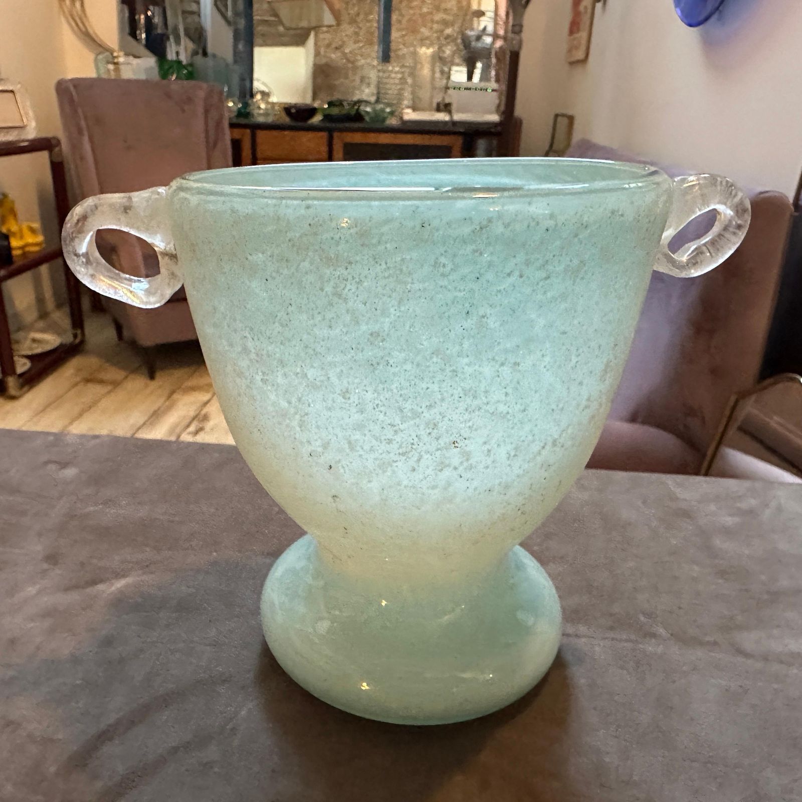 1970s Modernist Turquoise And White Scavo Murano Glass Vase By Seguso photo furniture