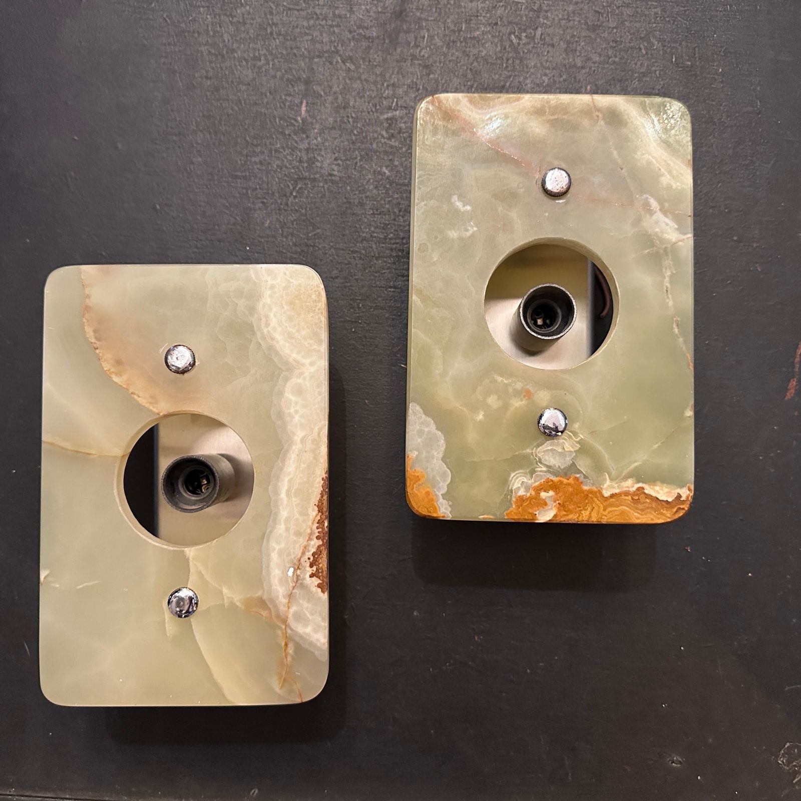 A Pair Of 1970s Space Age Green And Brown Onyx Marble Italian Wall Sconces photo vintage