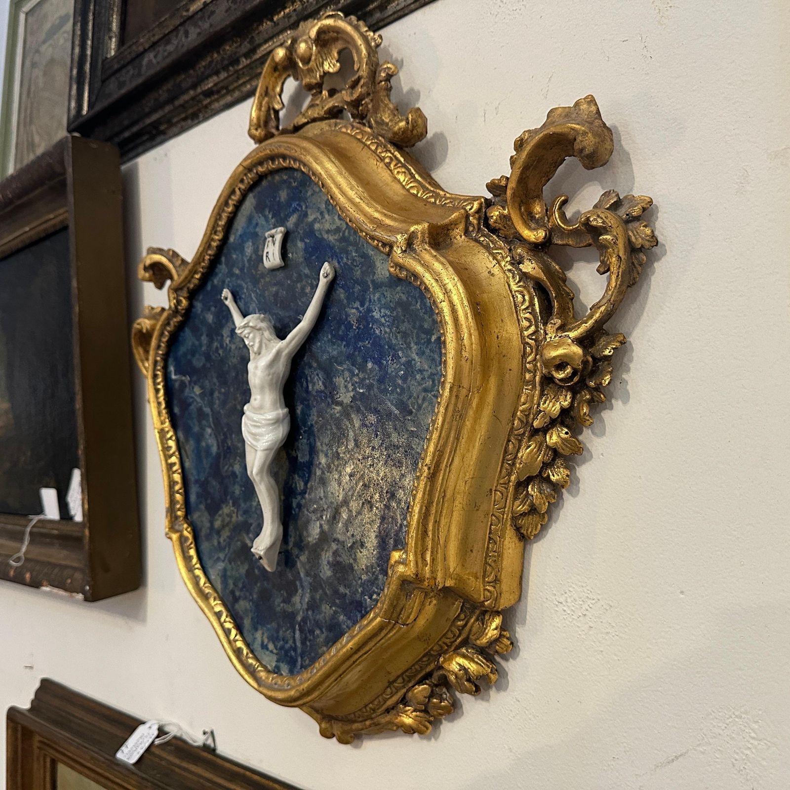 A Baroque Style Gilded Wood Box Frame Displaying A White Porcelain Christ photo buy