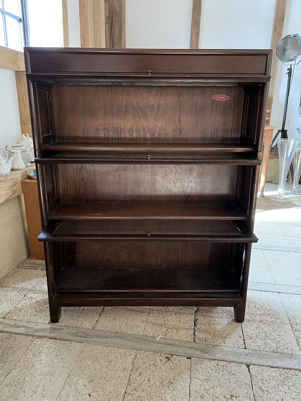photo for sale Antique American Oak Gunn Modular Barrister Bookcase With Glass Doors