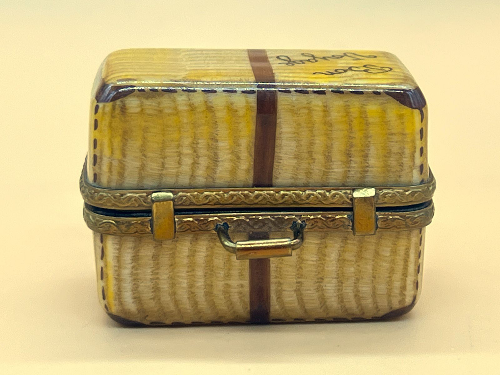 Marque Deposee Limoges Porcelain France Suitcase Shape Bon Voyage Hand Painted Trinket / Jewelry Box. photo furniture
