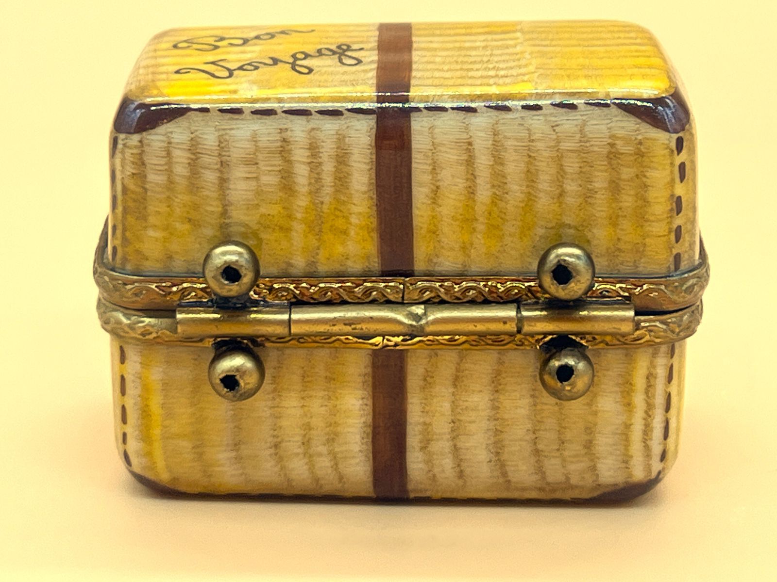 Marque Deposee Limoges Porcelain France Suitcase Shape Bon Voyage Hand Painted Trinket / Jewelry Box. photo for sale