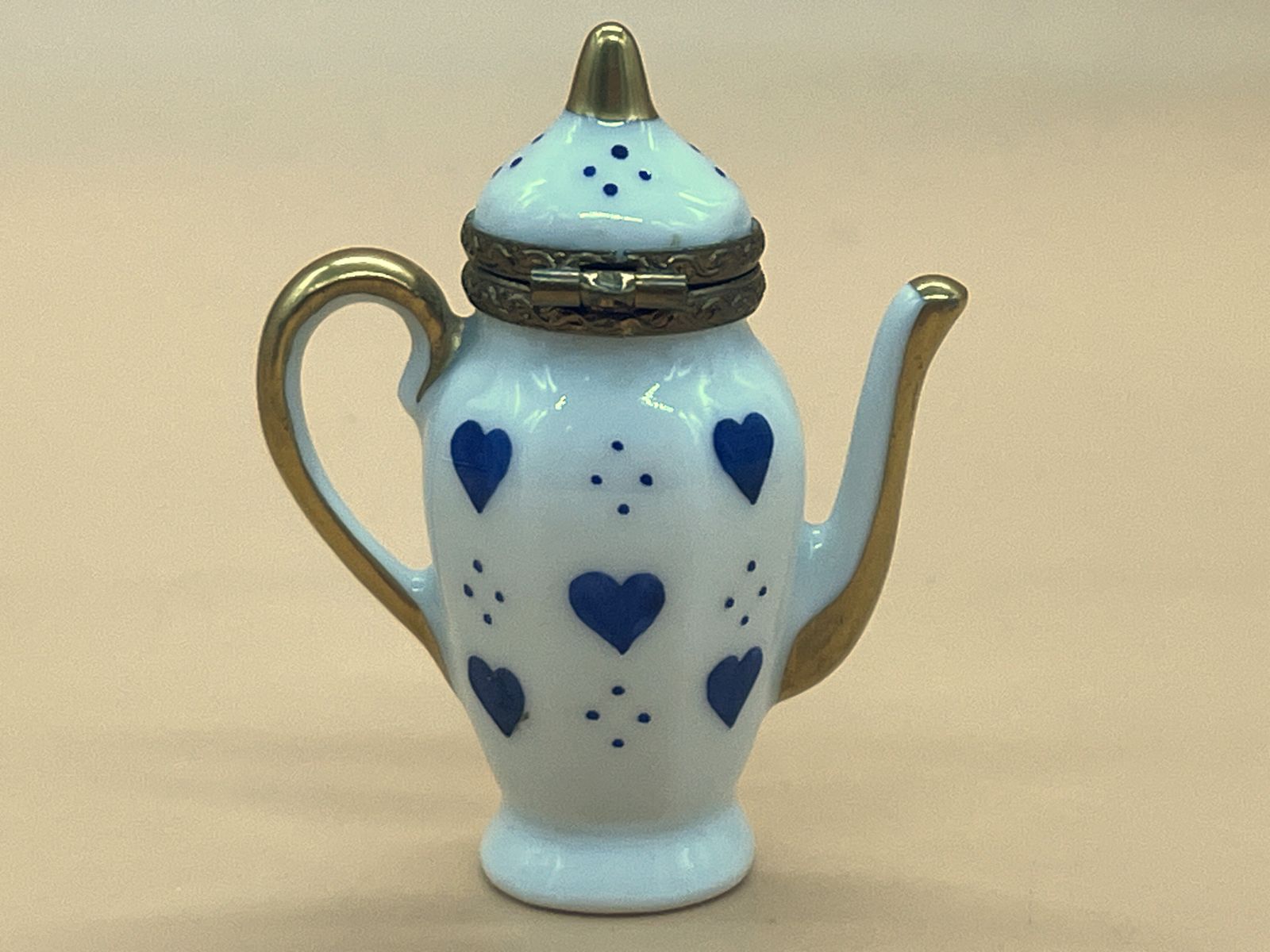 Marque Deposee Limoges Porcelain France Coffee Pot Shaped Hand Painted Trinket / Jewelry Box. photo for sale