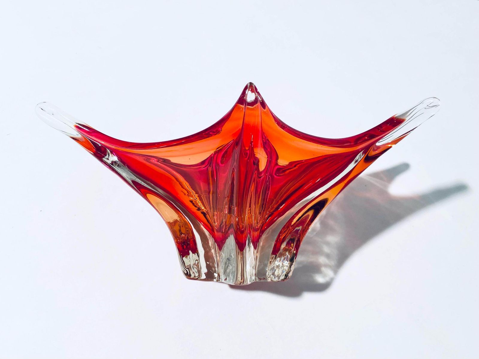 Vintage Fratelli Toso Murano 1960s Red Orange Sommerso Glass Fruit Bowl photo buy