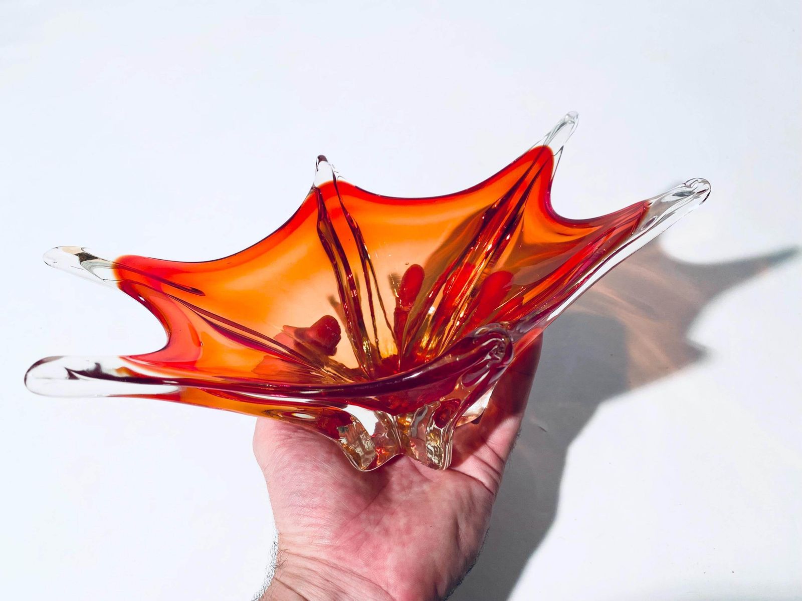 Vintage Fratelli Toso Murano 1960s Red Orange Sommerso Glass Fruit Bowl photo vintage