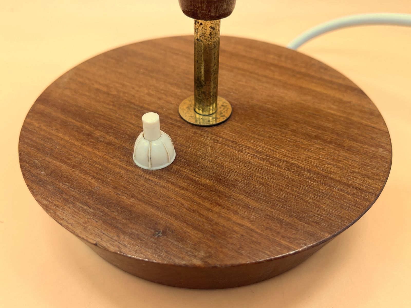 1970's Midcentury Modern Swedish Teak & Brass With Opaline Cased Glass Shade Table Lamp. photo vintage