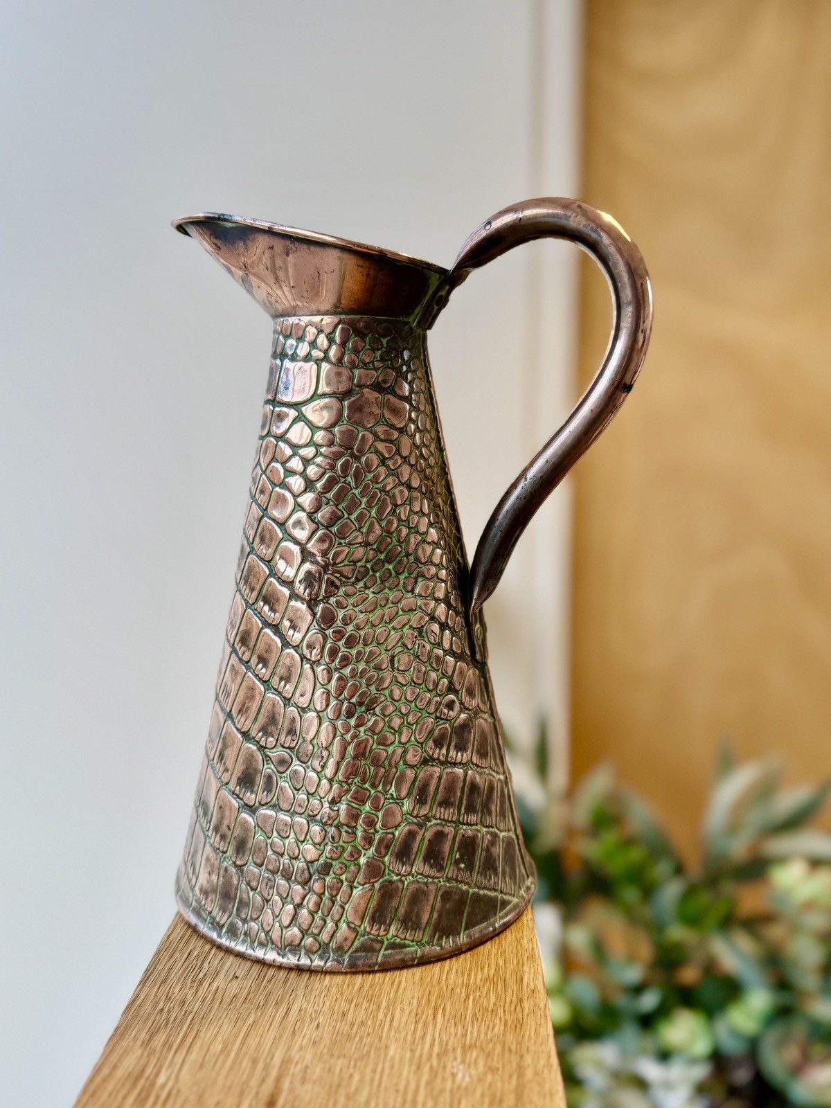 photo furniture Antique Joseph Sankey & Sons Alligator/Lizard Textured Copper Jug Or Vase