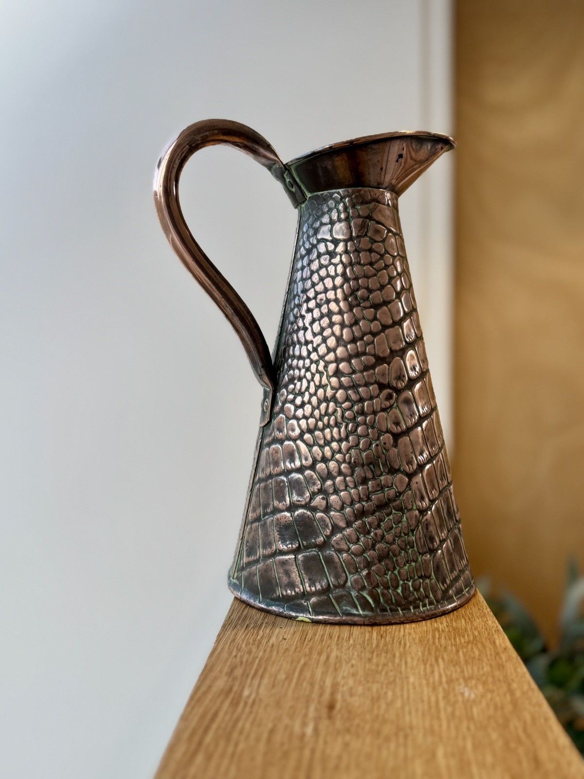 photo for sale Antique Joseph Sankey & Sons Alligator/Lizard Textured Copper Jug Or Vase