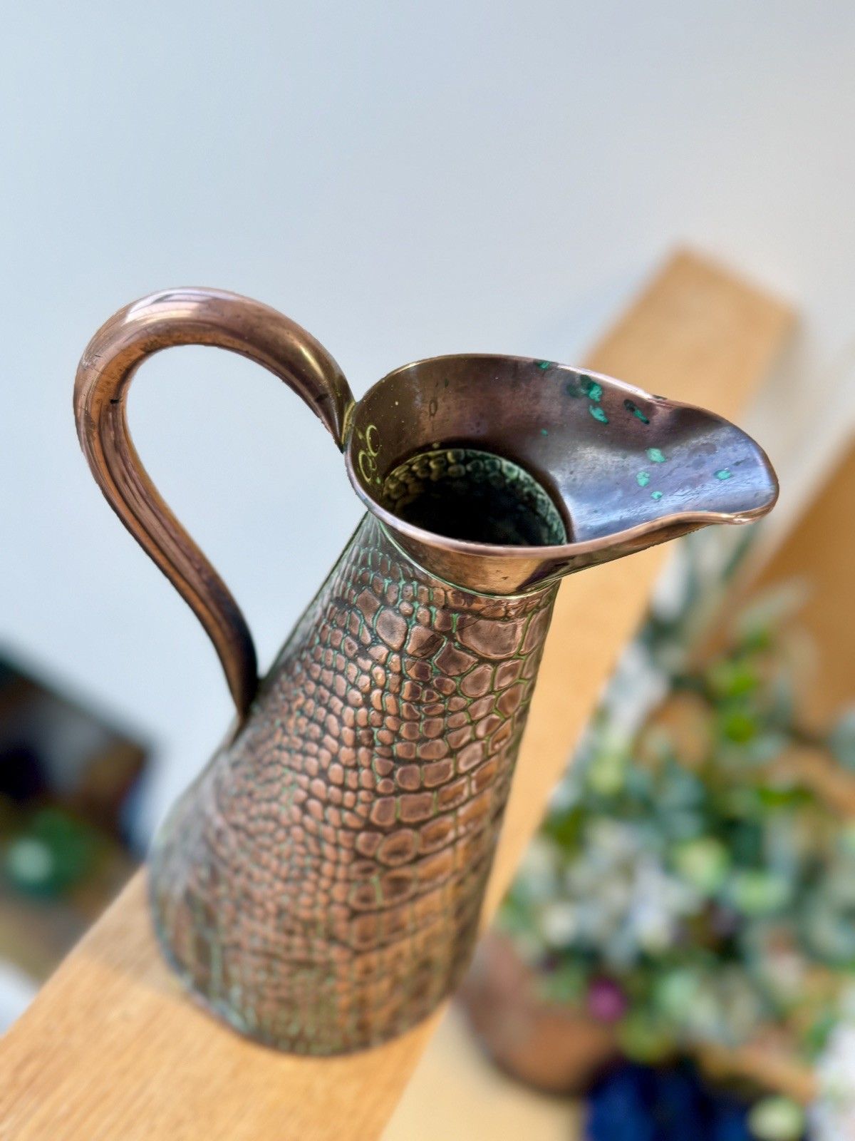 Home Decor Antique Joseph Sankey & Sons Alligator/Lizard Textured Copper Jug Or Vase photo