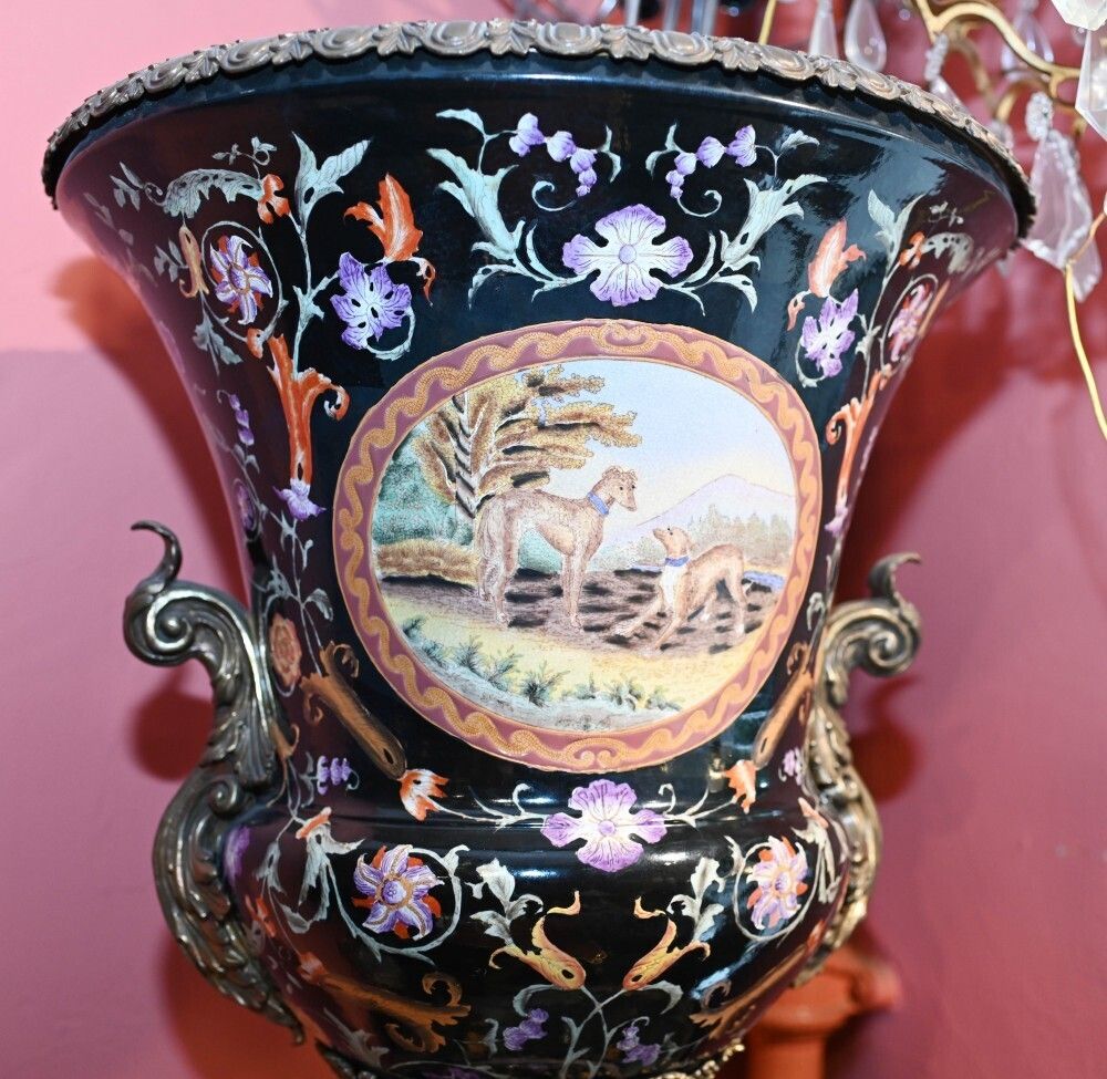 Pair French Porcelain Campana Urns Painted Art Nouveau photo Home Decor