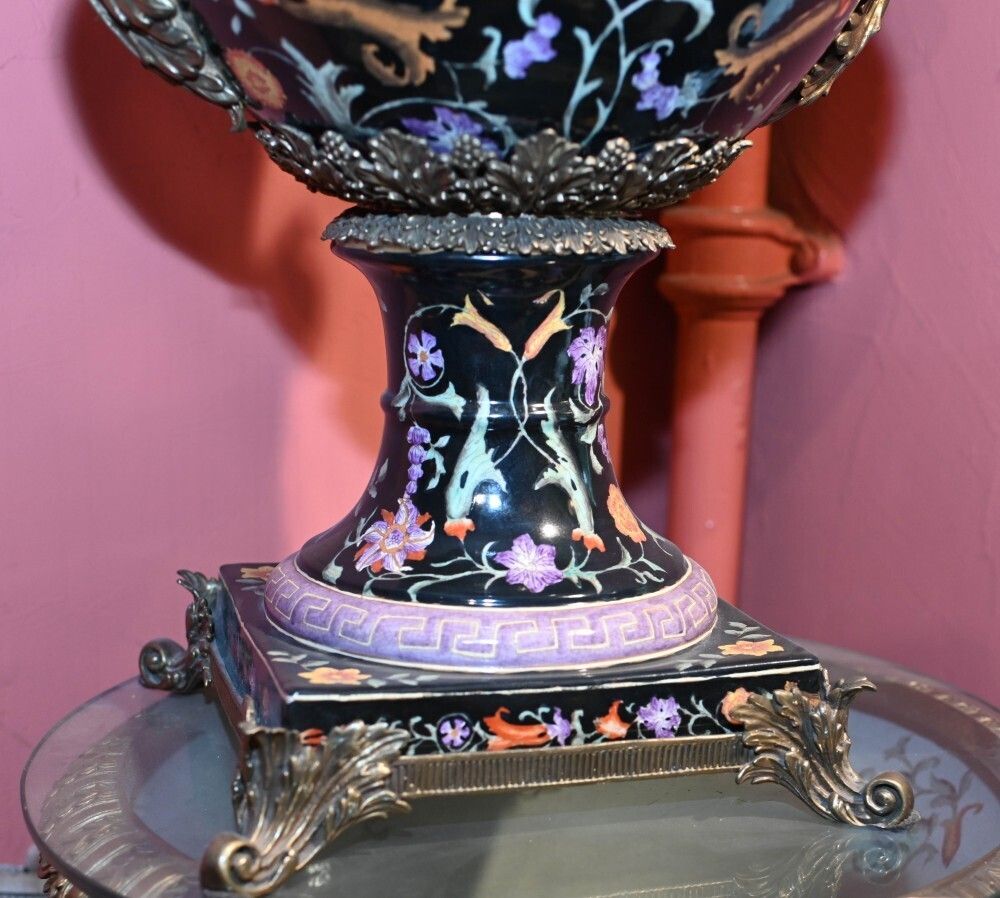 Pair French Porcelain Campana Urns Painted Art Nouveau photo 1250.0