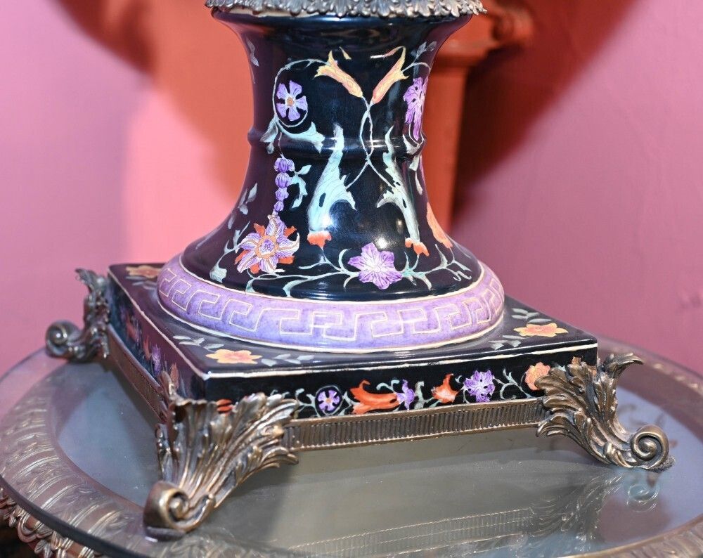 photo furniture Pair French Porcelain Campana Urns Painted Art Nouveau