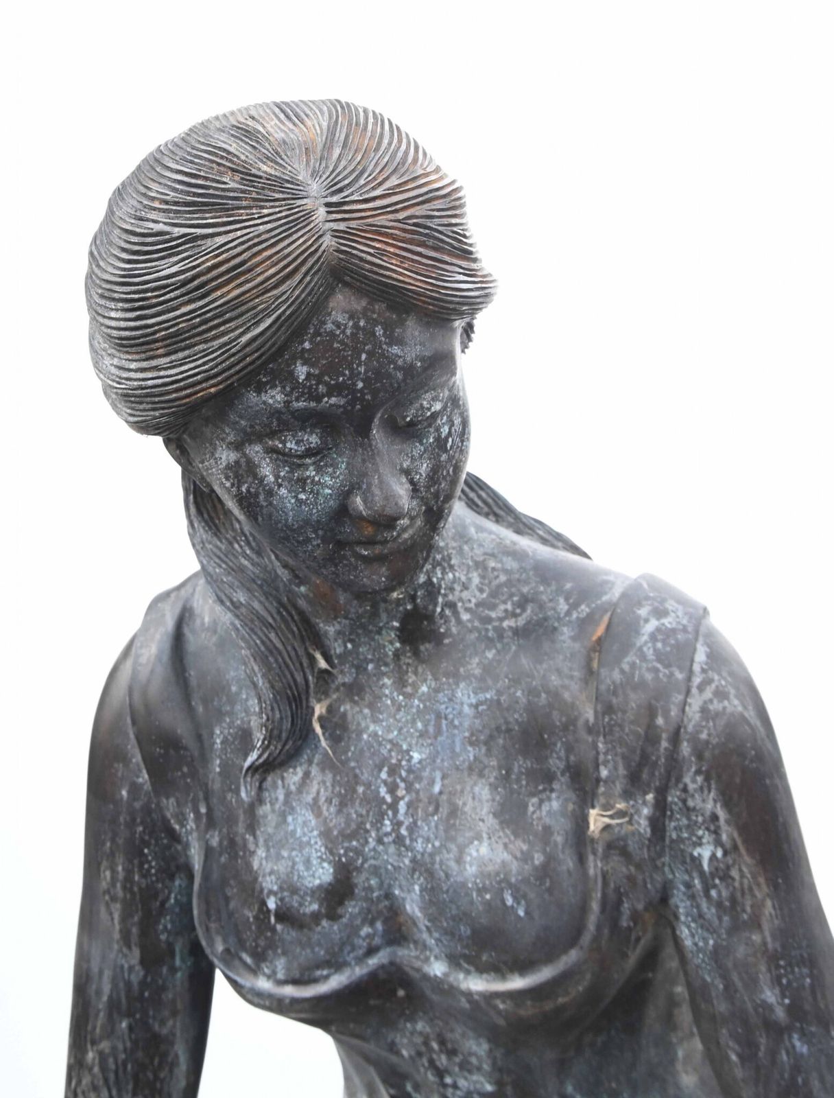 Classical Italian Bronze Water Maiden Statue Bucket Girl photo vinterior