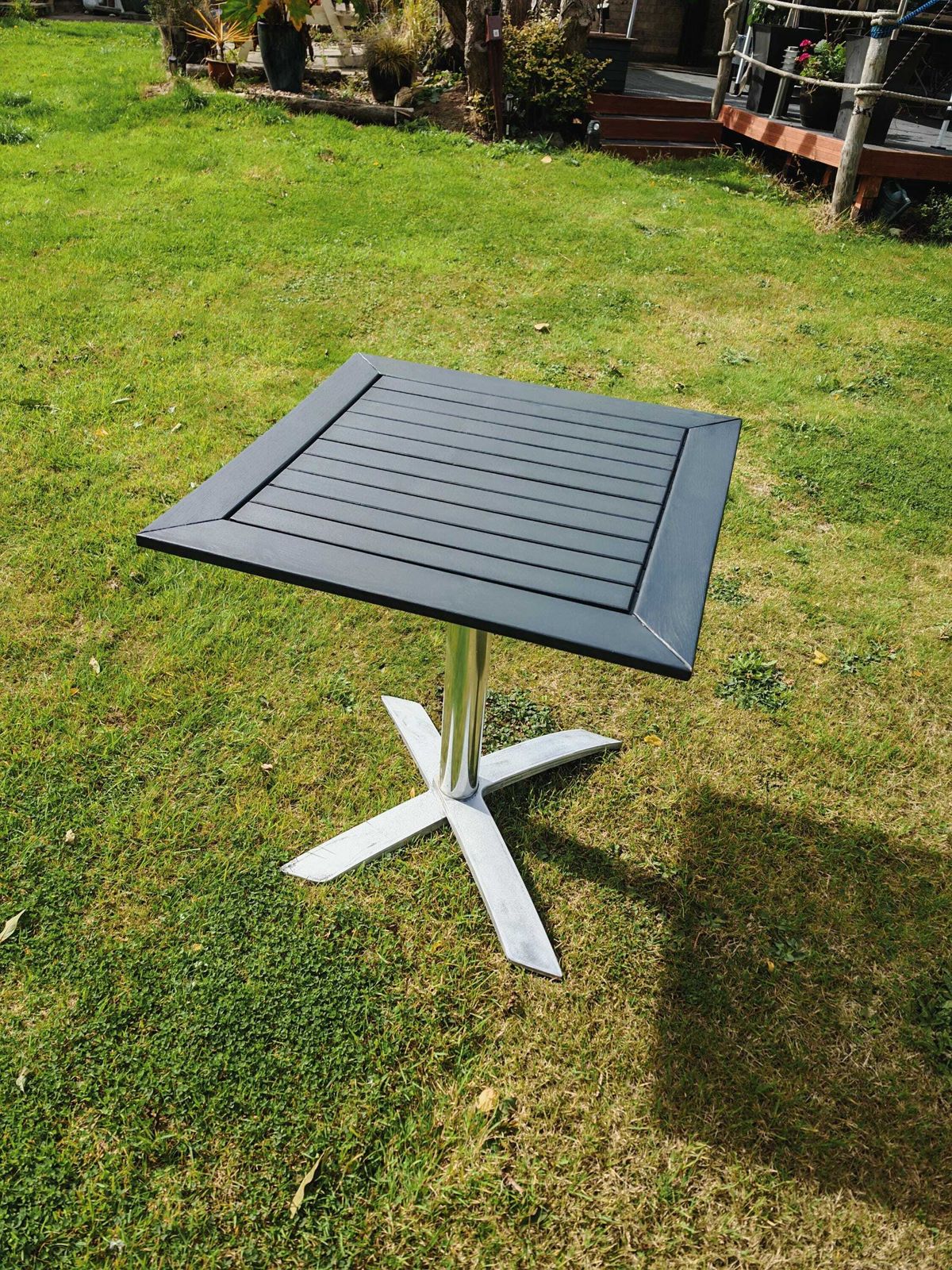Customisable Refurbished Tilt Top Stackable Garden Tables (70cm X 70cm) Suitable For Cafes, Pubs Or Garden Usage   74cm Height Assembled photo furniture