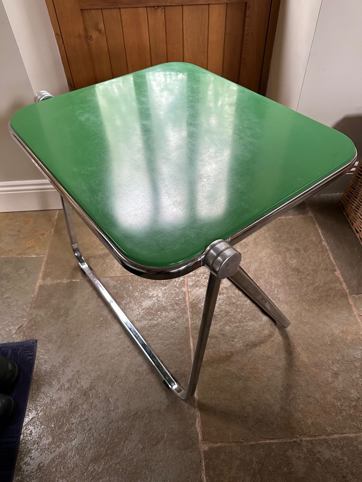 Midcentury "Platone" Green And Chrome Folding Desk By Giancarlo Piretti For Castelli, 1970s photo for sale