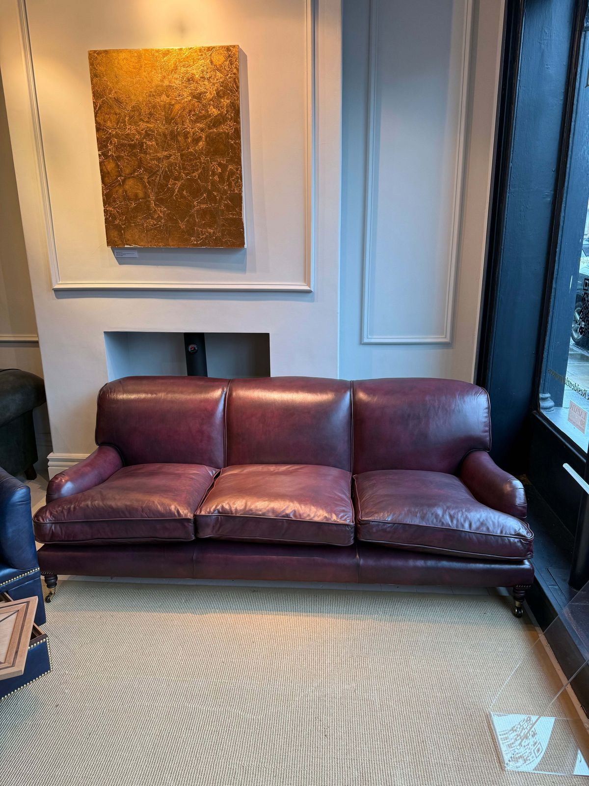 Matching Pair Of Our Grenville Sofas In Hand Dyed Deep Orchid Leathers