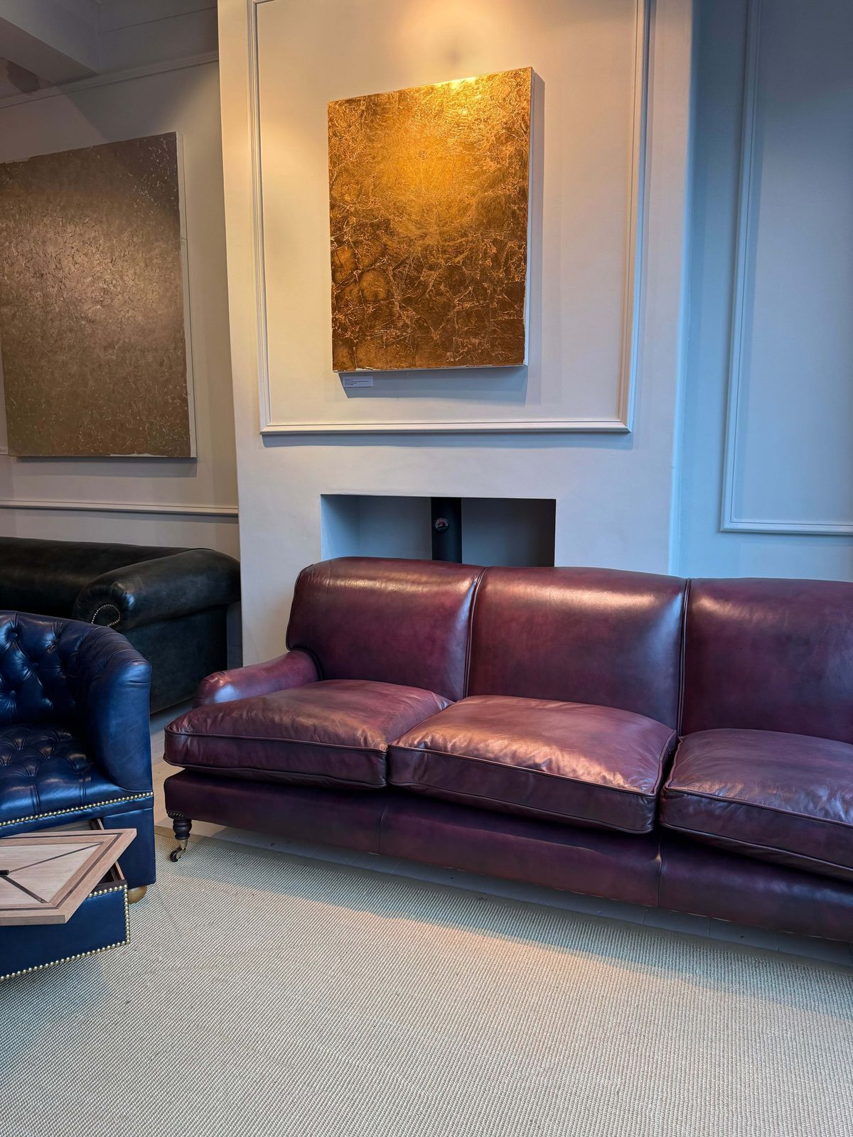 Matching Pair Of Our Grenville Sofas In Hand Dyed Deep Orchid Leathers photo furniture