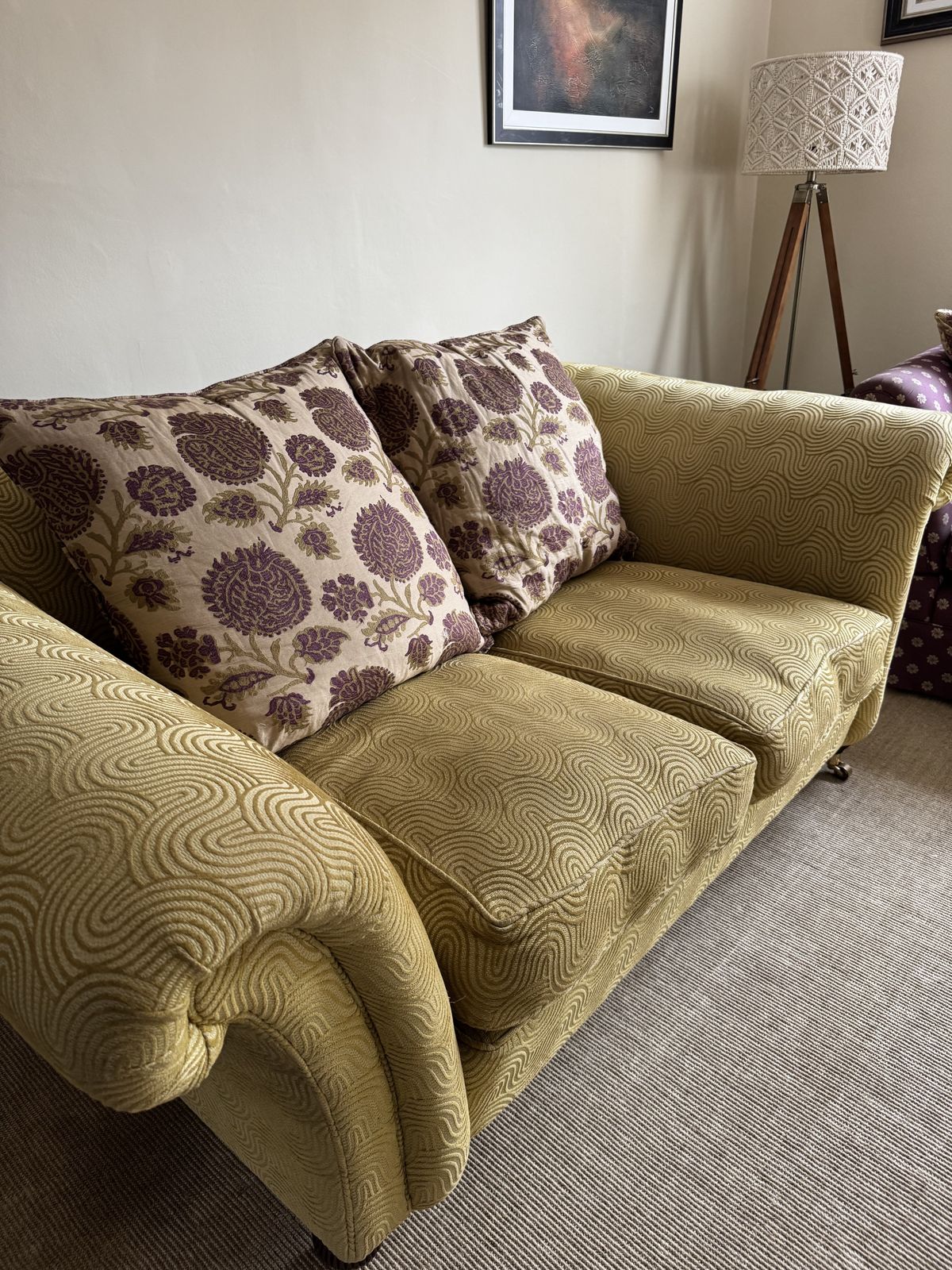 Large Gold/Yellow/Lime Green Sofa photo buy