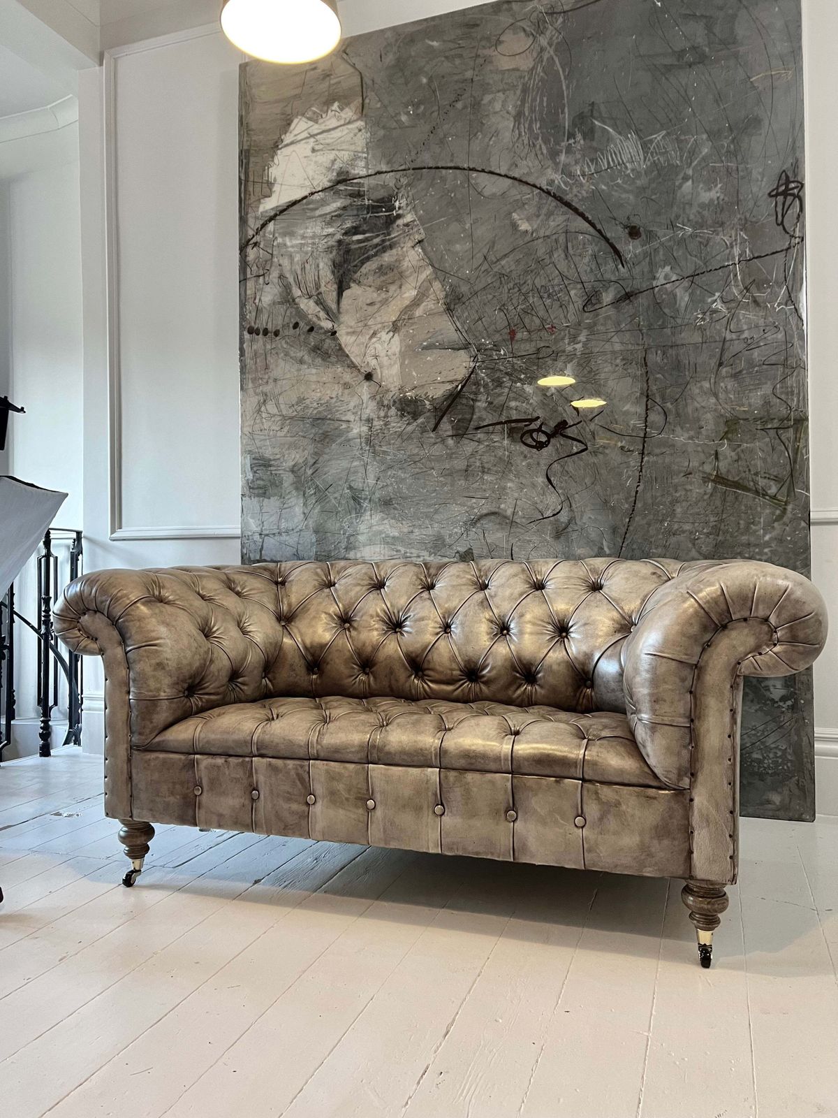 Our Hand Dyed Leather Goderich Chesterfield Sofa In Alpine Tan photo buy