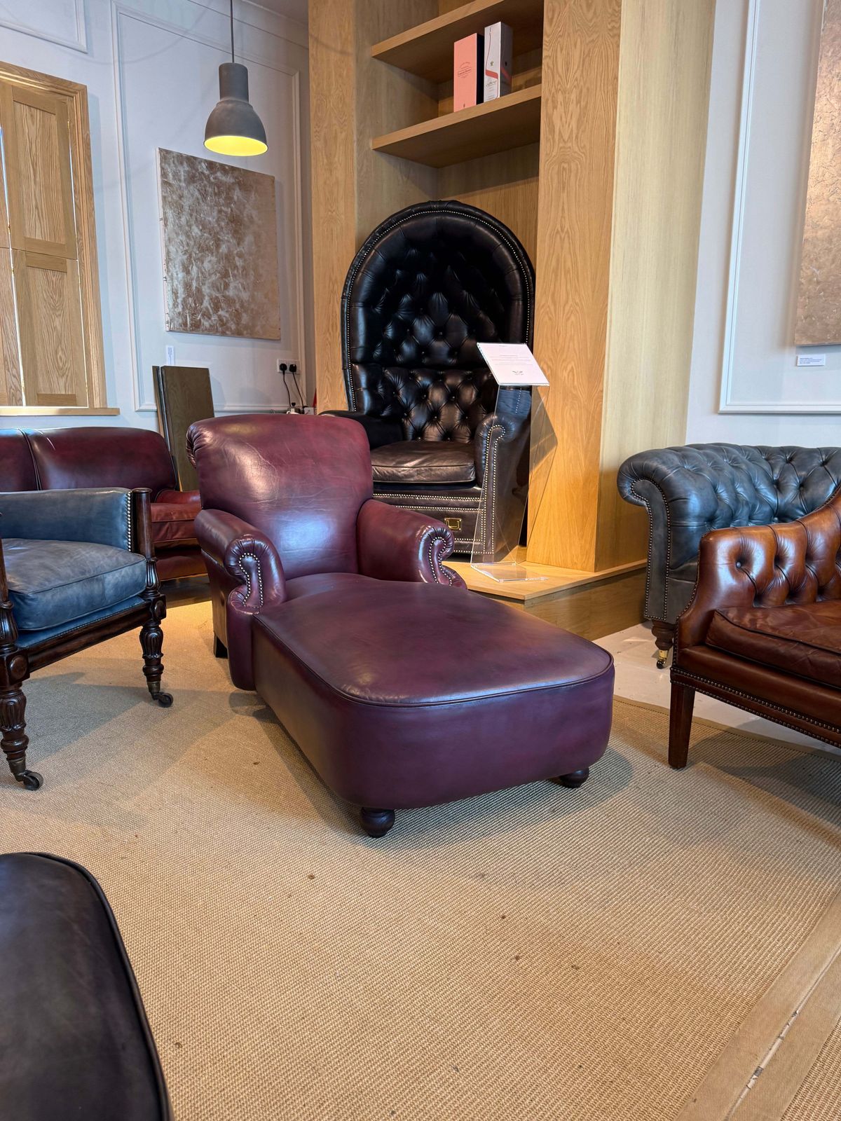 Our Shelburne Daybed In Hand Dyed Rich Orchid Leather   Matching Pair Available photo furniture