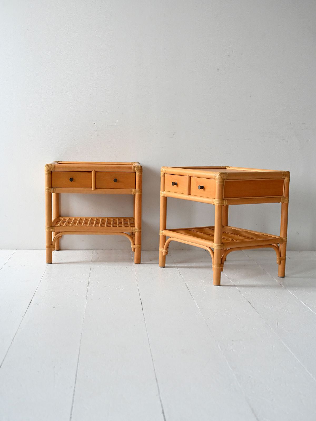Dux Pair Of Bamboo And Woven Rattan Bedside Tables photo furniture