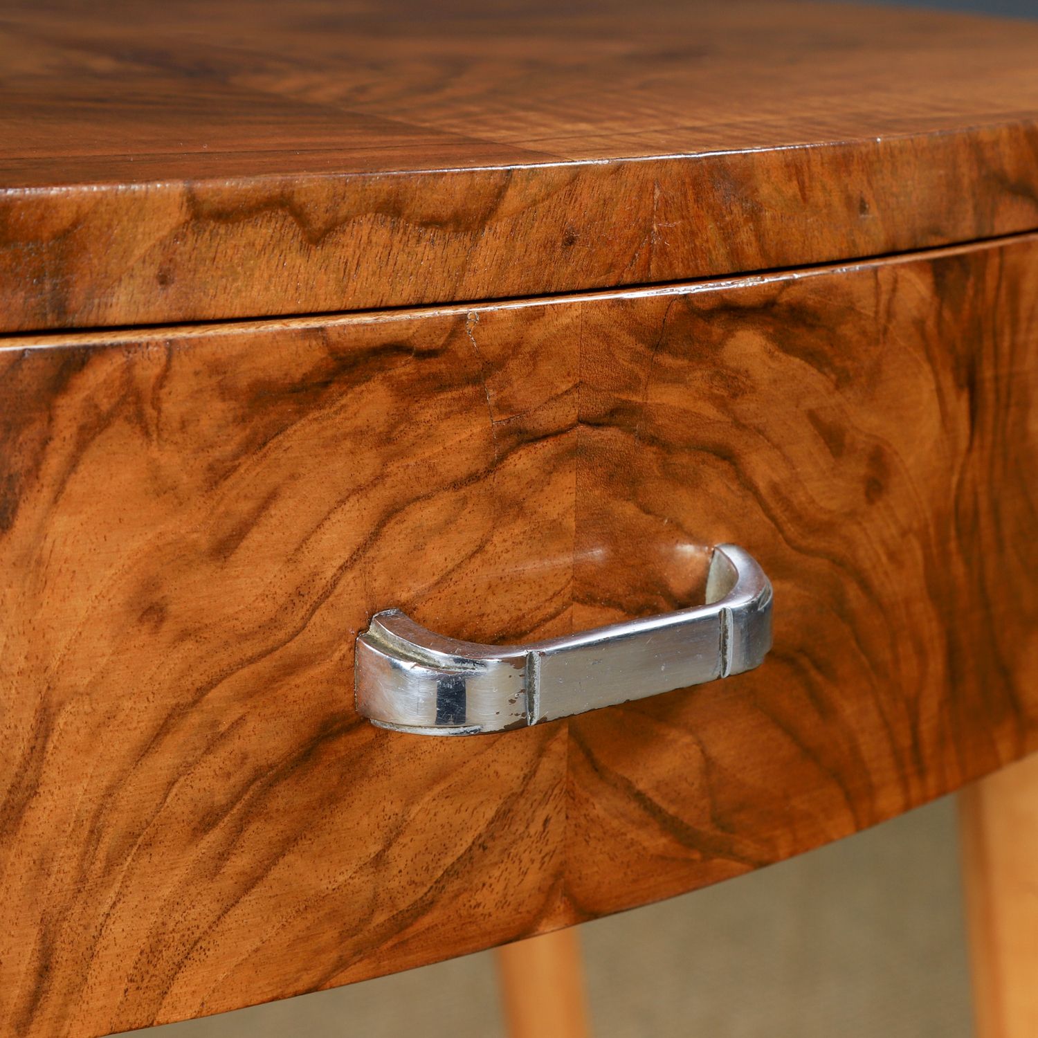 English Art Deco Walnut Side / Occasional / Bedside Table With Drawer (Circa 1930) photo 645.0