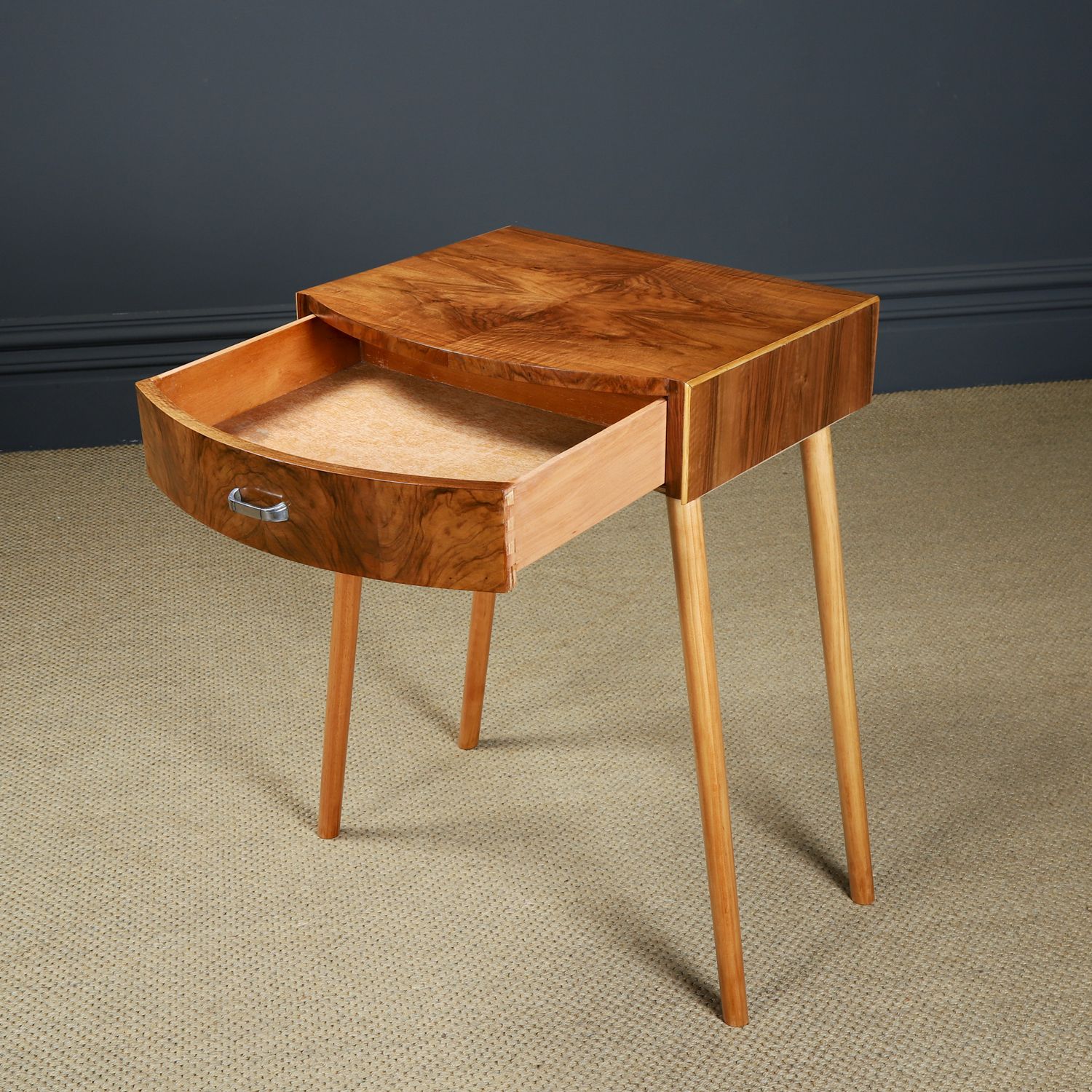 Furniture English Art Deco Walnut Side / Occasional / Bedside Table With Drawer (Circa 1930) photo