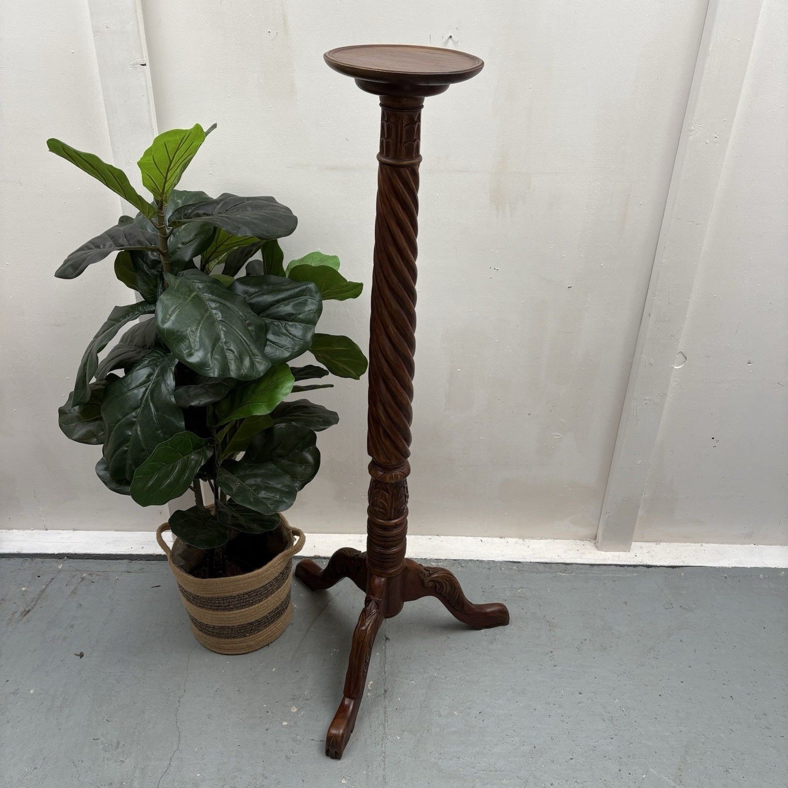 photo for sale Antique 19th Century Carved Mahogany Torchere/ Plant Stand