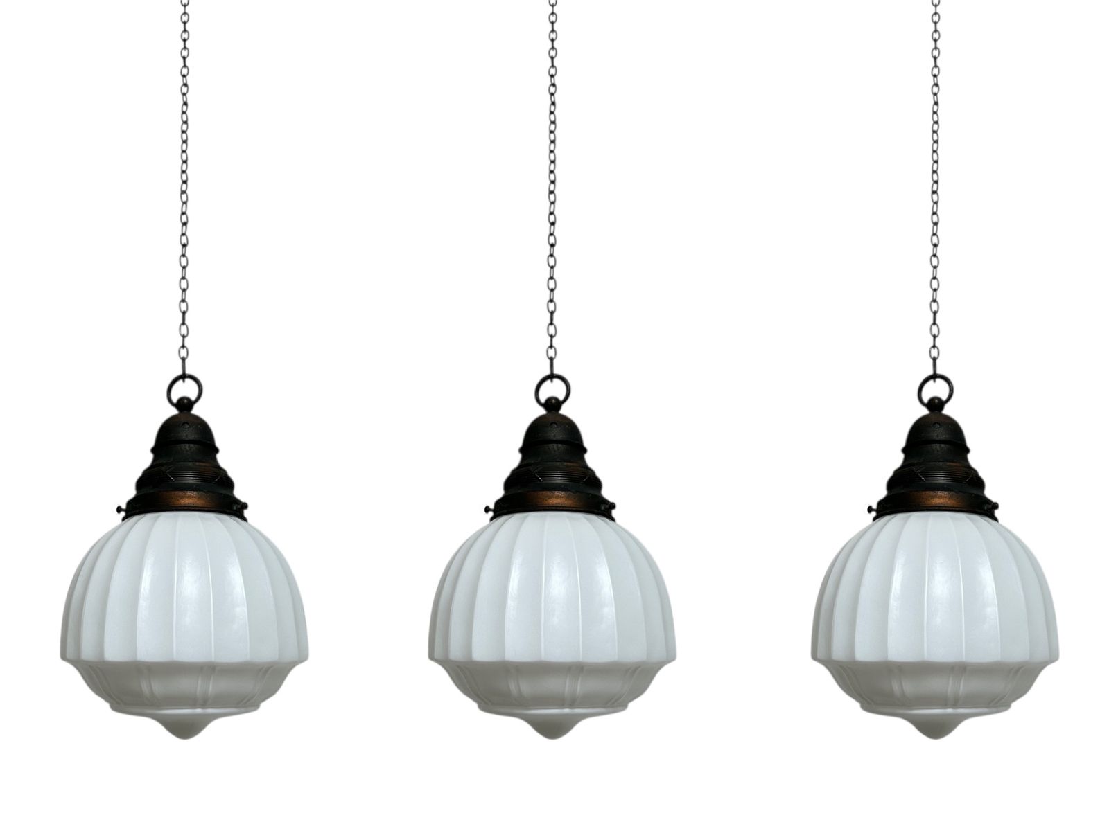 Set Run Antique Church Satin Opaline Milk Glass Ceiling Pendant Light Lamp photo 1095.0