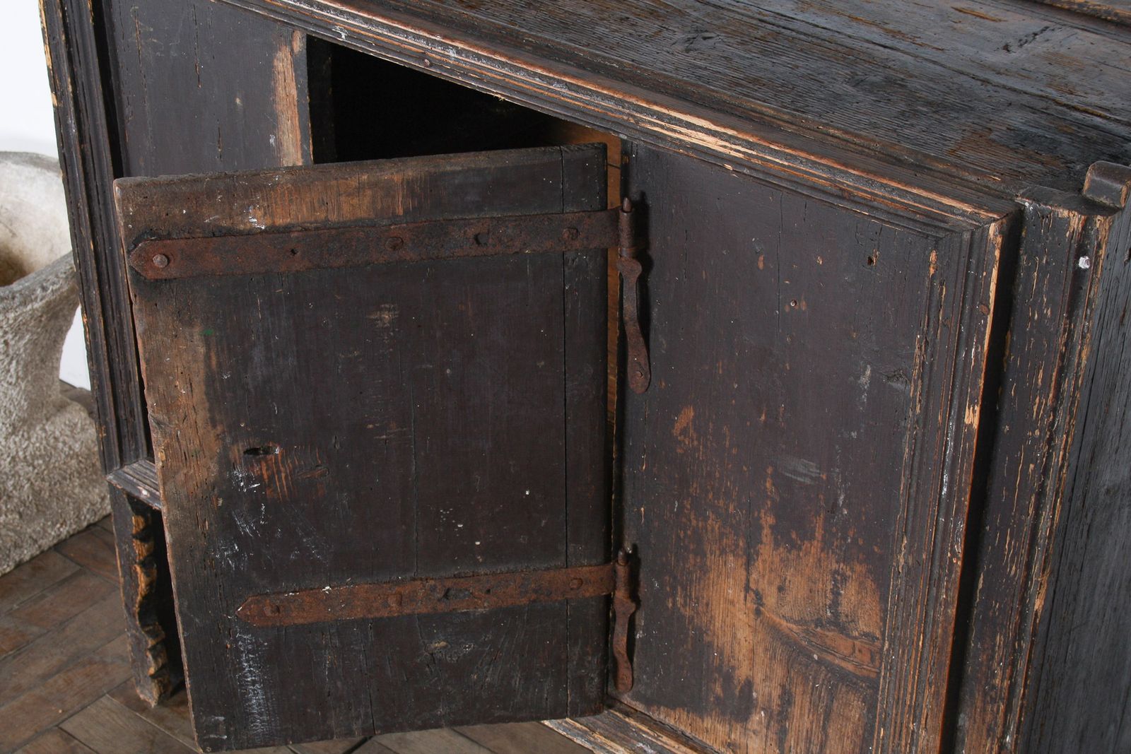 Primitive Rustic European Farmhouse Kitchen Dresser Unit With Storage Shelves photo for sale