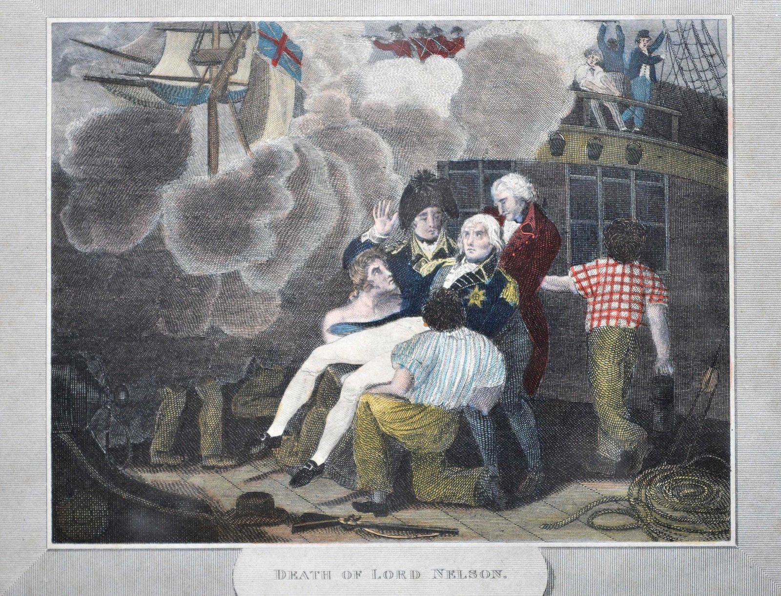 Rare Antique Hand Coloured Engraving – The Death Of Nelson, Trafalgar 1805 | H. Cooke C.1813 In Gilt Glass Frame photo 157.0
